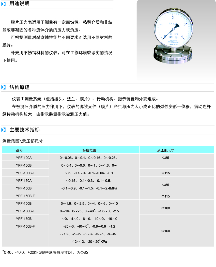 膜片壓力表參數